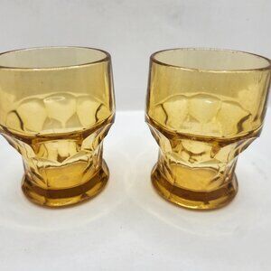 Vintage Set of 2 Anchor Hocking Amber Colored Honeycomb Glasses